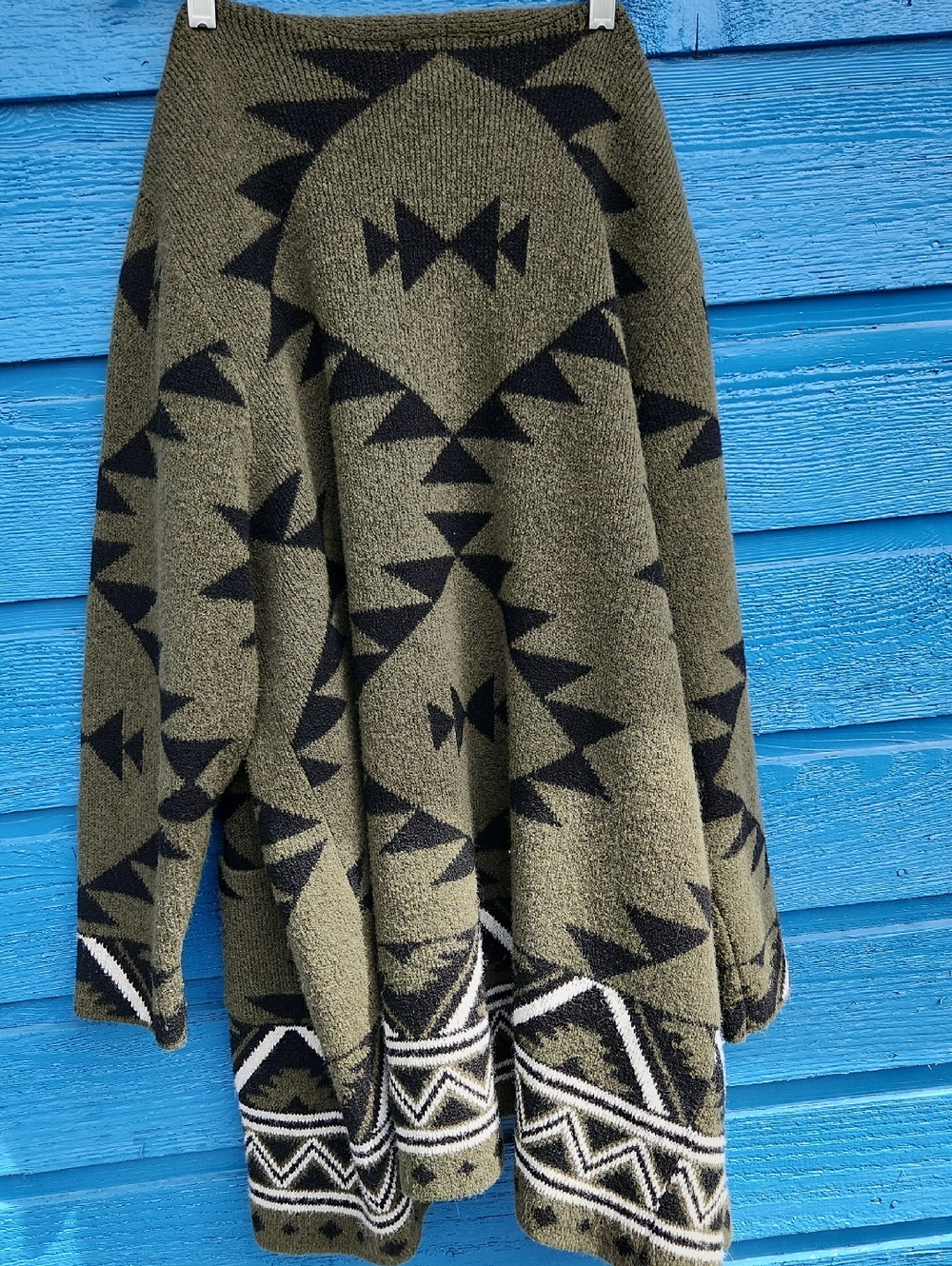 FRYE Olive and Black Geometric Open-Front Cardigan - Picture 5 of 6